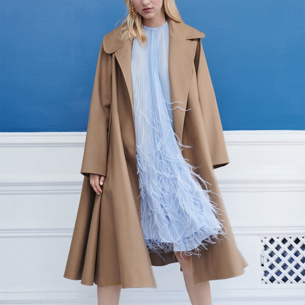 Oscar de la Renta Sand Cotton-Twill Coat